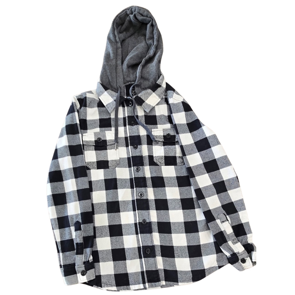 Empyre Black and White Plaid Hooded Shirt